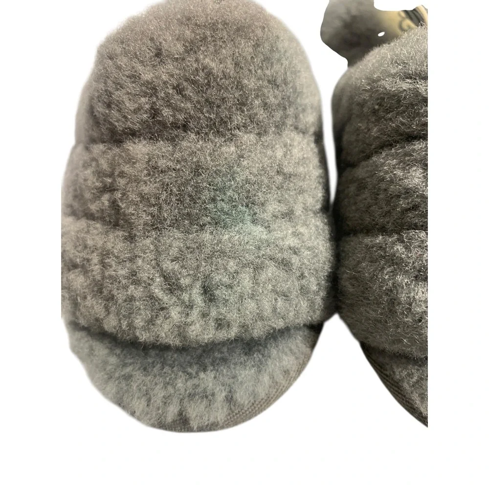 UGG Kids Fluff Yeah Slide‎ Slippers Gray Fuzzy US 10 KIDS back Sandals, Comfy SZ
